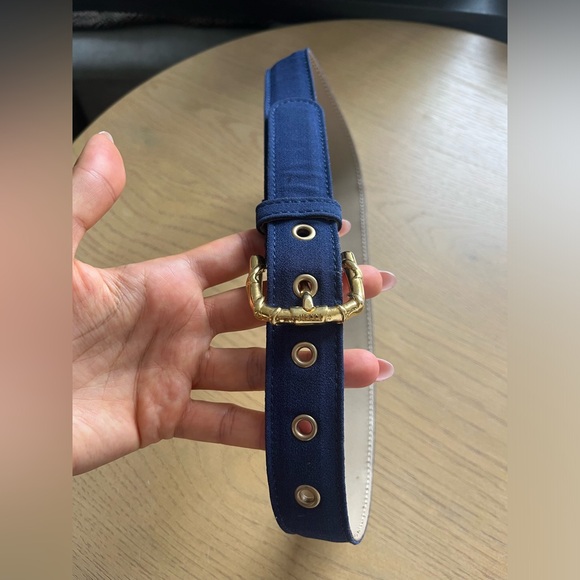 AUTHENTIC EMILIO PUCCI Gold Buckle Waist Belt Leather Trim Blue Size XS-S - Picture 4 of 10